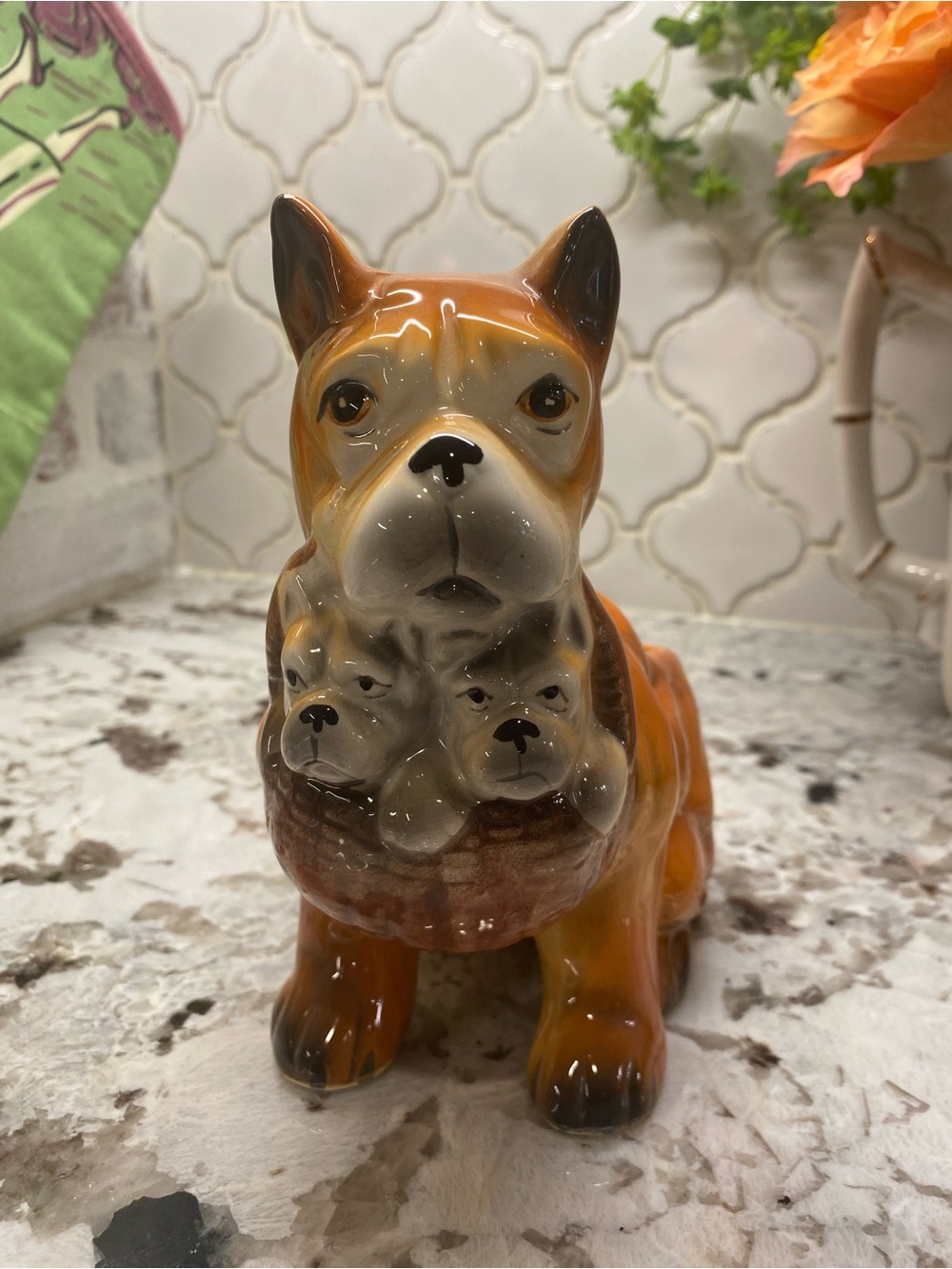 Vintage Ruben's Ceramic Dog and Puppies Retro Planter